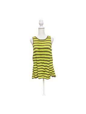 Michael Kors Linen Cotton Tank Top Womens Small Green Brown Striped Sleeveless